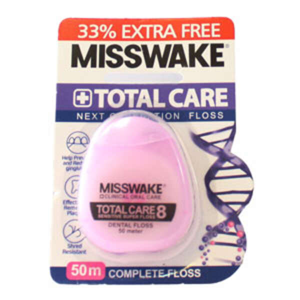 نخ دندان میس ویک توتال کر Misswake Total Care 8 Sensitive Super Floss 50 m