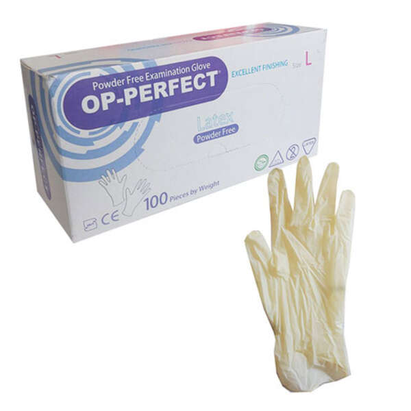 دستکش لاتکس اپی پرفکت بدون پودر 100 op perfect latex glove powder free