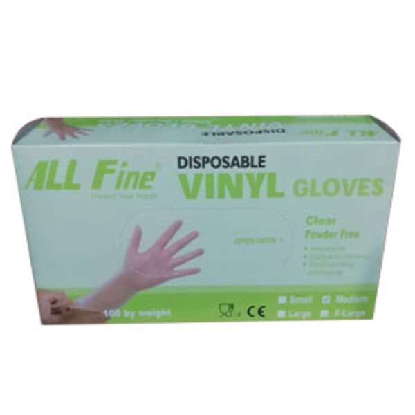 دستکش وینیل آل فاین سایز مدیوم  all fine Clear Vinyl Gloves size medium