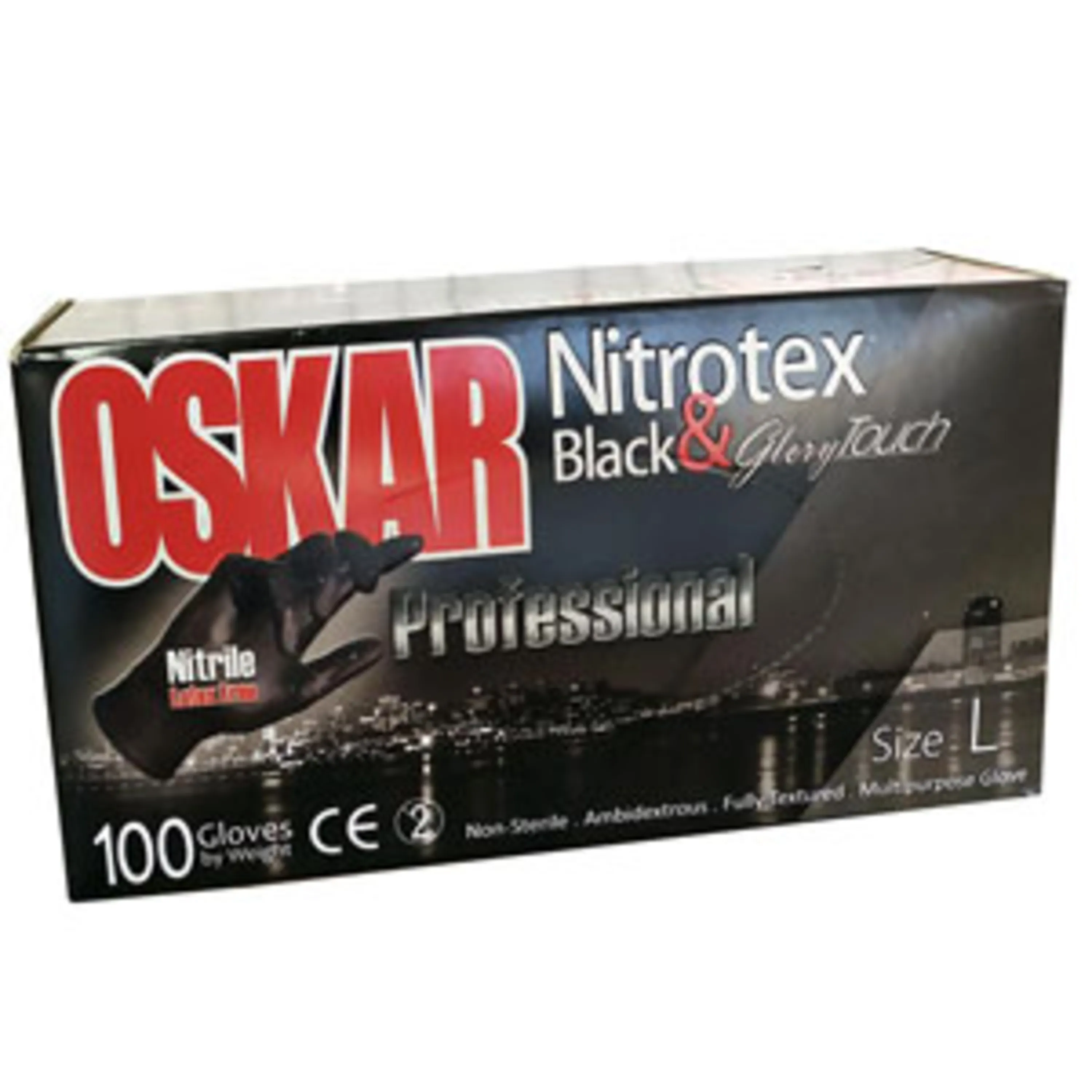 دستکش لاتکس اسکار نیتریل حرفه ای مشکی سایز لارج Oskar Nitrotex nitrile size L  